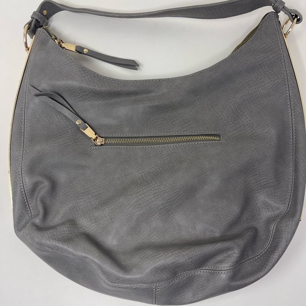MMS Design Studio Gray Faux Pebbled Leather Large Purse with Gold Hardware